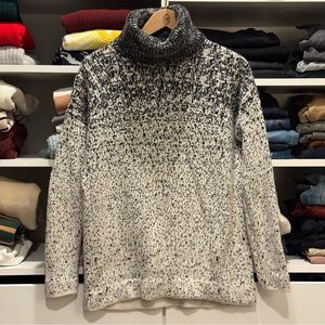 Athleta Marled Black Cream Cashmere Wool Blend Turtleneck Sweater